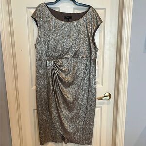 Dressbarn Silver Ruched Sheath Midi Dress